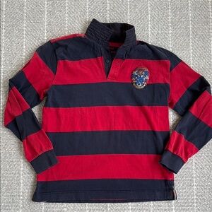 Barbour Red and Navy Striped Rugby Shirt US M